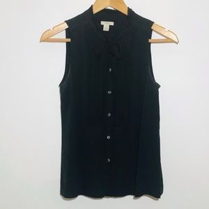 J. Crew Black Silk Button Down Blouse Sheer Sleeveless Ruffle Top Size 8